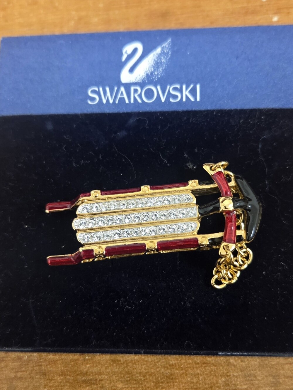Swarovski Crystal & Enamel Sled Brooch Pin